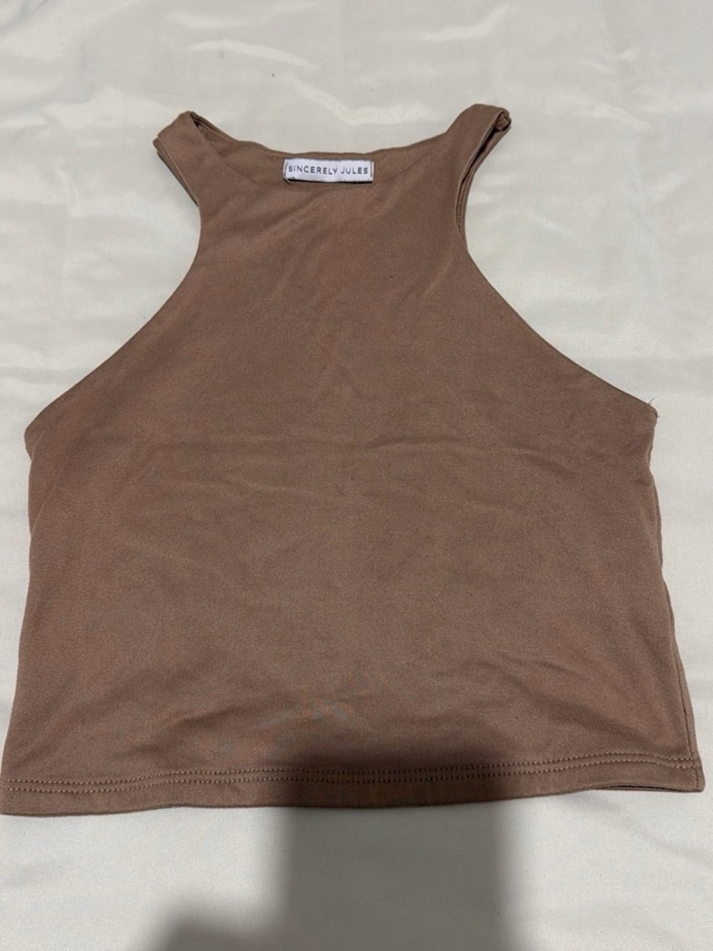 Sincerely Jules Taupe Ribbed Halter Crop Tank